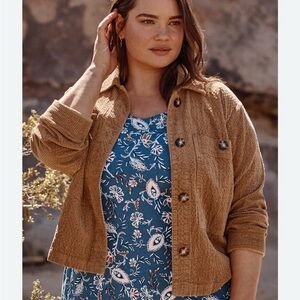 JILL Women's XL Vicuna Brown Corduroy Boho Western Cropped Neutral Jacket Blazer